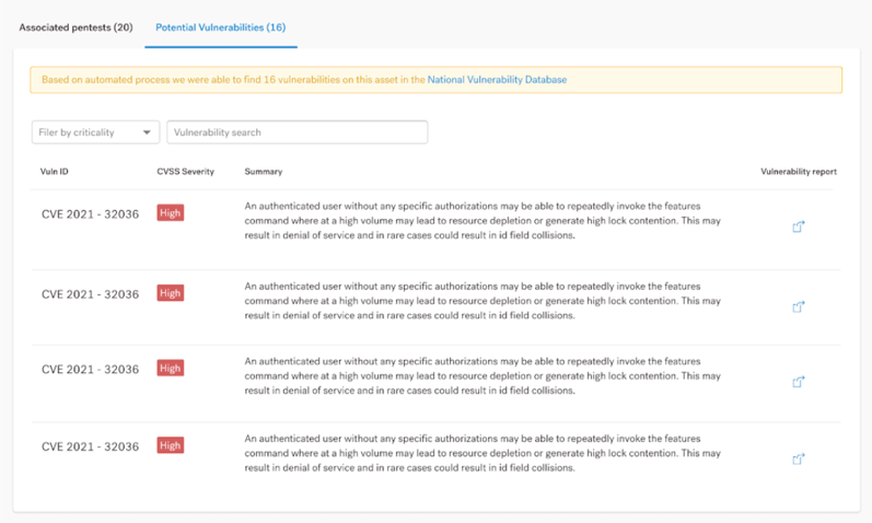 CVE Data in Platform